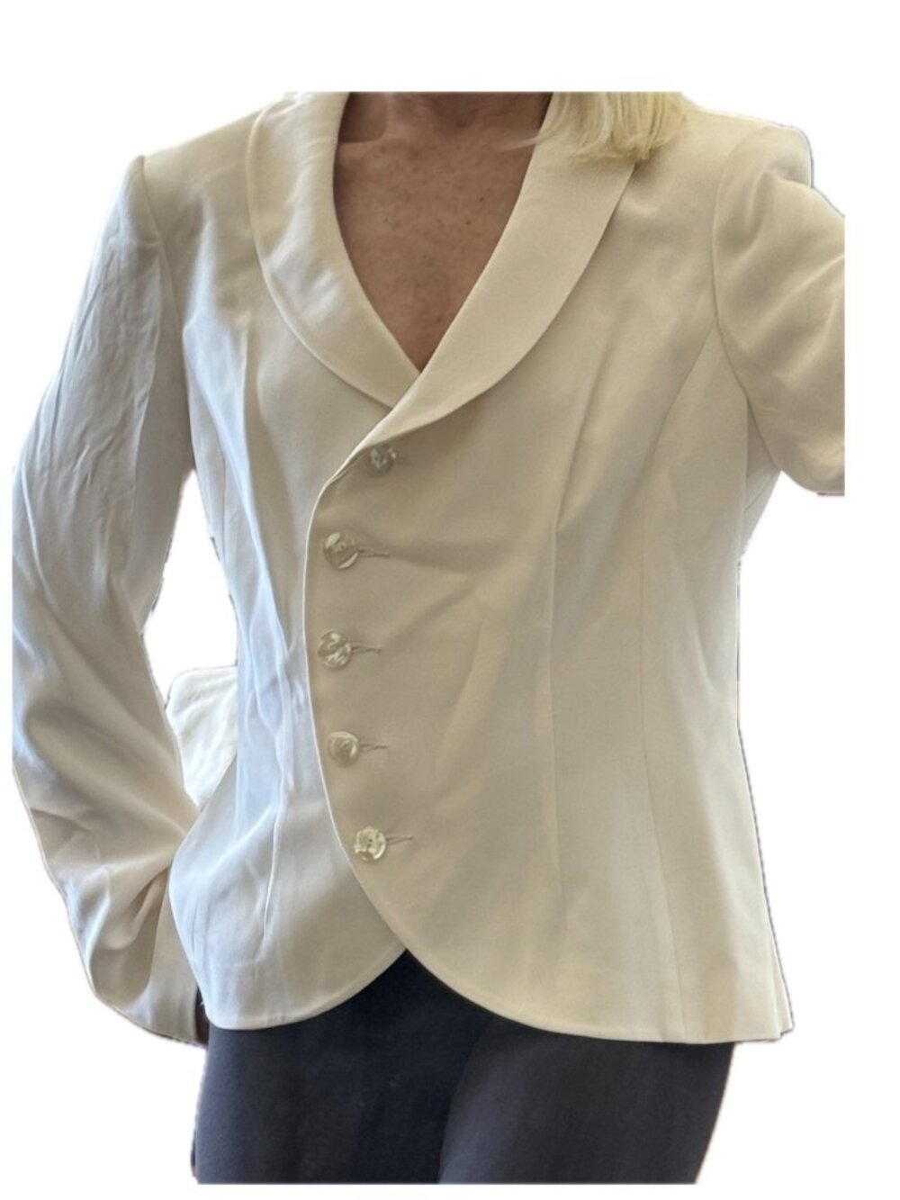 Sutton Studio Ivory Silk Blazer Curve Neck Hem Sz 12
